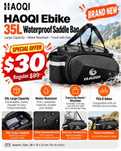 HAOQI Ebike 35L Waterproof Ebike Saddle Bag