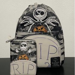 Loungefly The Nightmare Before Christmas Jack RIP Mini Backpack and Wallet