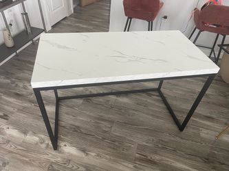 Modern Faux Marble Desk with Black Metal Frame