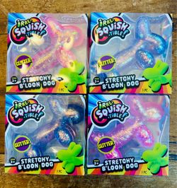 $10 each Glittered PINK and PURPLE  Irre Squishable Stretchy B'loon Dog