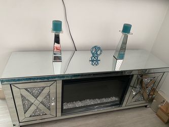 Mirrored TV Stand with Electric Fireplace