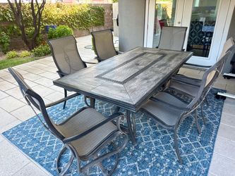 Outdoor Dining Table, 4 Chairs, 2 Swivel Arm Chairs