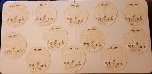 Hand Embroidered & Painted 8 1/2" Round Doilies - Set of 12