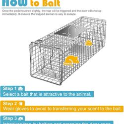 Live Animal Cage Trap Steel Cage Catch Release Humane Rodent Cage for Rabbits, Stray Cat, Squirrel,