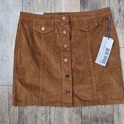 Blue Spice High Waist Corduroy Brown Button-Front Skirt Womens 13, New With Tags 