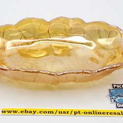 Carnival Glass Vintage Celery/Olive Dish Bowl Iridescent Marigold Sunflower 