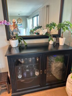 Cabinet with wine frig and mirror