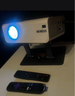 Wimius Projector White + Roku Stick + Stand