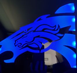 Broncos duo head etched lighted mirror
