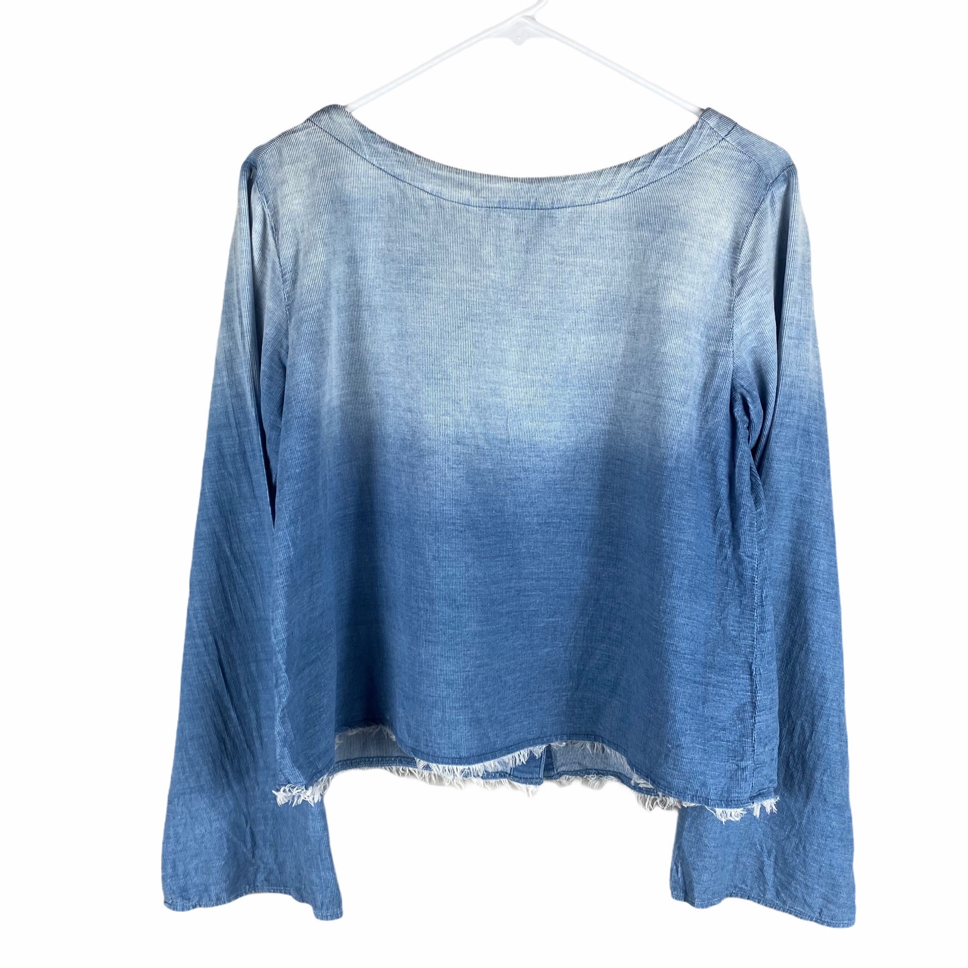 Cloth & Stone Blue Ombre bell sleeve raw hem top size small