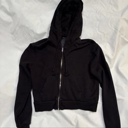 Brandy Melville Black Cropped Zip-Up Crystal Hoodie