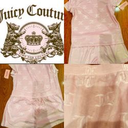 juicy couture NWT baby pink velvet lounge wear/PJS with jc logo all over M