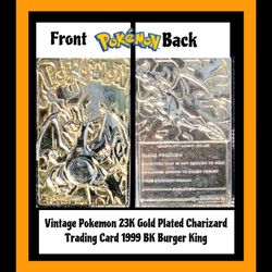Vintage Pokemon 23K Gold Plated Charizard Trading Card 1999 BK Burger King