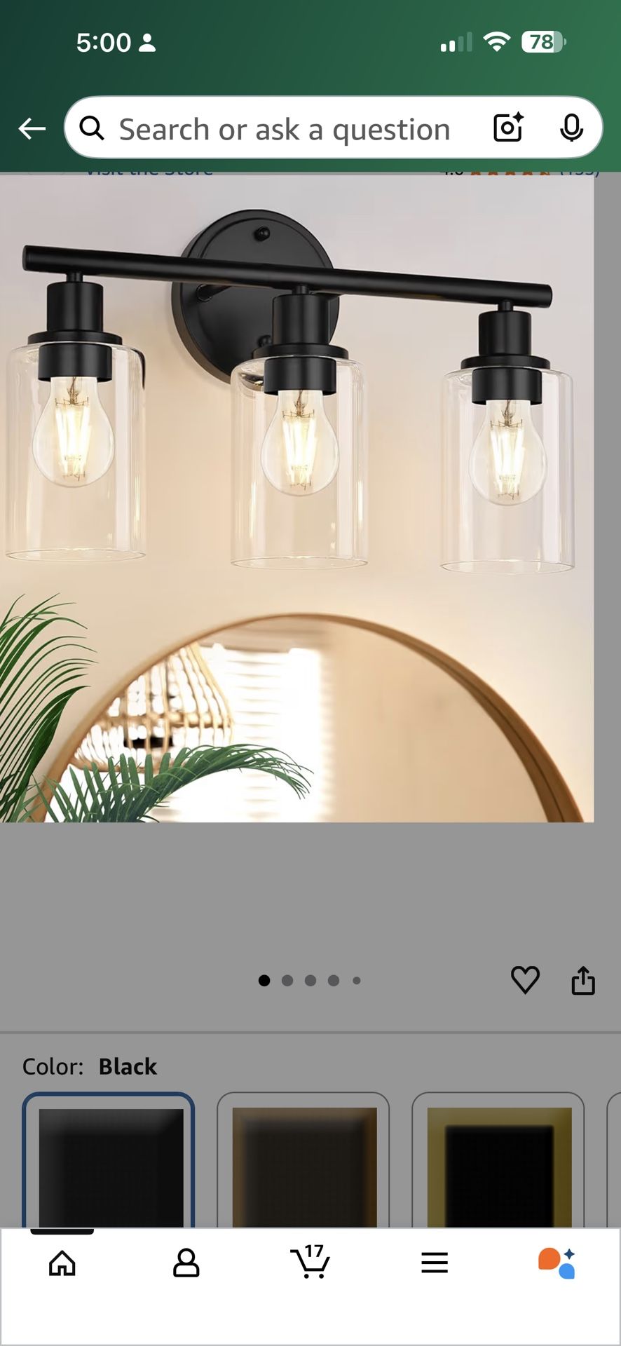 3-Light Black Bathroom Light Fixture Over Mirror, 3-Light Bathroom Vanity Light Over Sink, Black 3 Bulb Wall Light for Mirror