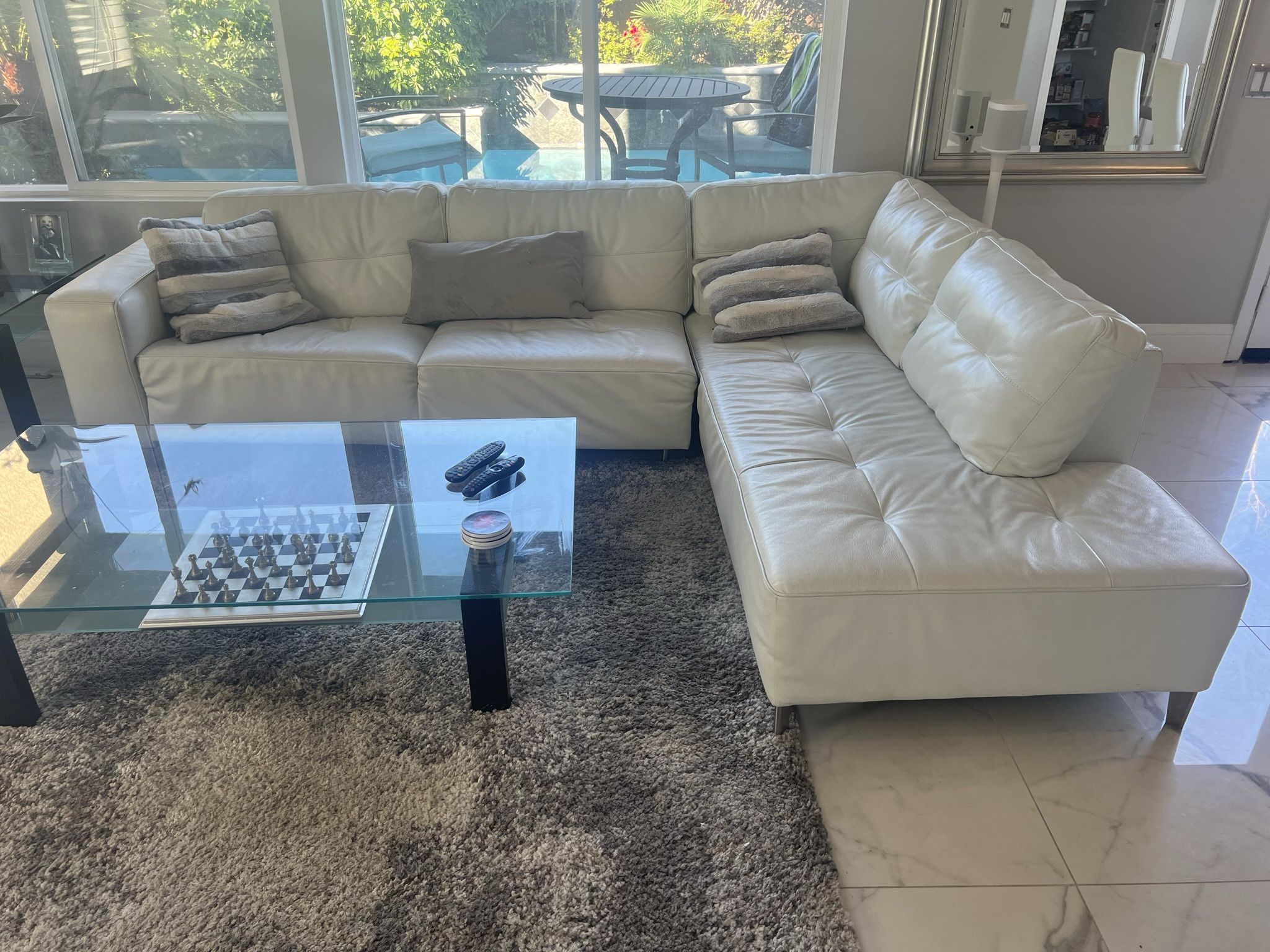 White Real Leather L-Shaped Couch Macy’s