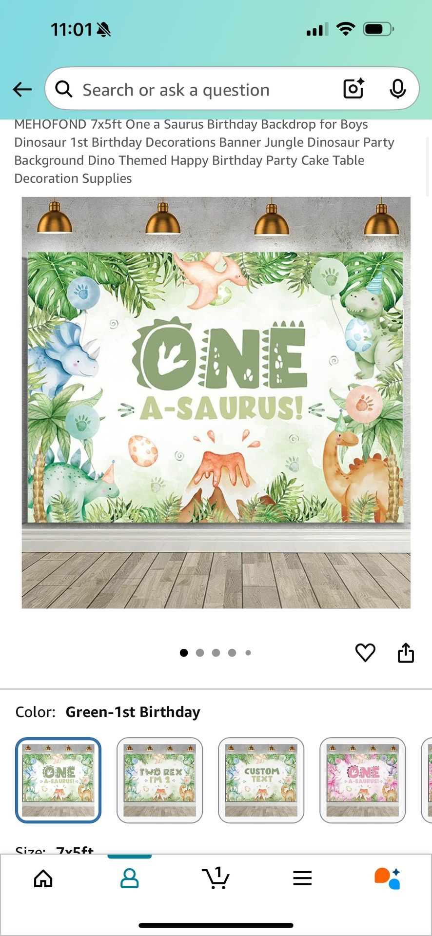 7x5ft Dinosaur “one-a-saurus” background 