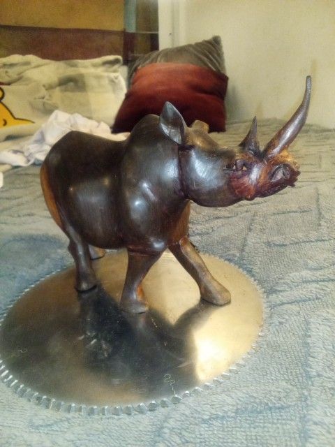 Two-tone Wooden Hand-Carved Rhinoceros