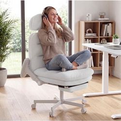 New assembled Criss Cross Legged Office Chair with Flip-up Arms, Footrest, G800 Plus 6.3" Cushion Relieves Tailbone Pain, Head-Lumbar Support Eases Fa