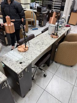 Granite-Top Manicure Desk – Dual Technician Station – 7ft
