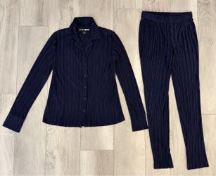 Fashion Nova Pick Me Plisse Pant Set Navy Size S 2 Piece