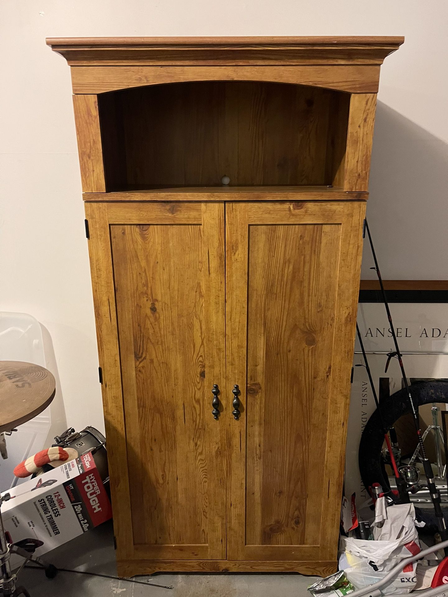 Wooden Hutch with small pullout desk and storage