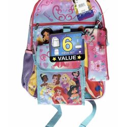 Kids 16” School Disney Princesses Backpack /6 Piece Set/ New