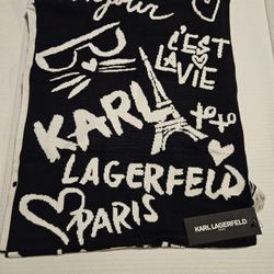 💥KARL LAGERFELD Paris Icons And Karl Sayings Blanket Scarf -$40