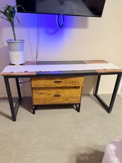 Wood and Metal Desk with filing cabinet