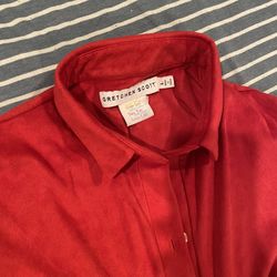 Gretchen Scott Dress Women  L  Red Button Front 3/4 Sleeve Velour Soft Midi