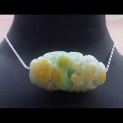 Certificate Jadeite Hand Carved Green Natural A Yellow Green Lulutong Jade every path is smooth Dragon bead Pendant