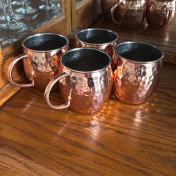 Set Of Four Hammered Copper Moscow Mule Mugs