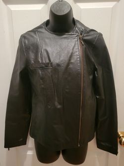 LAL Live A Little Womens Genuine Black Leather Jacket - Full Zip Moto, Small