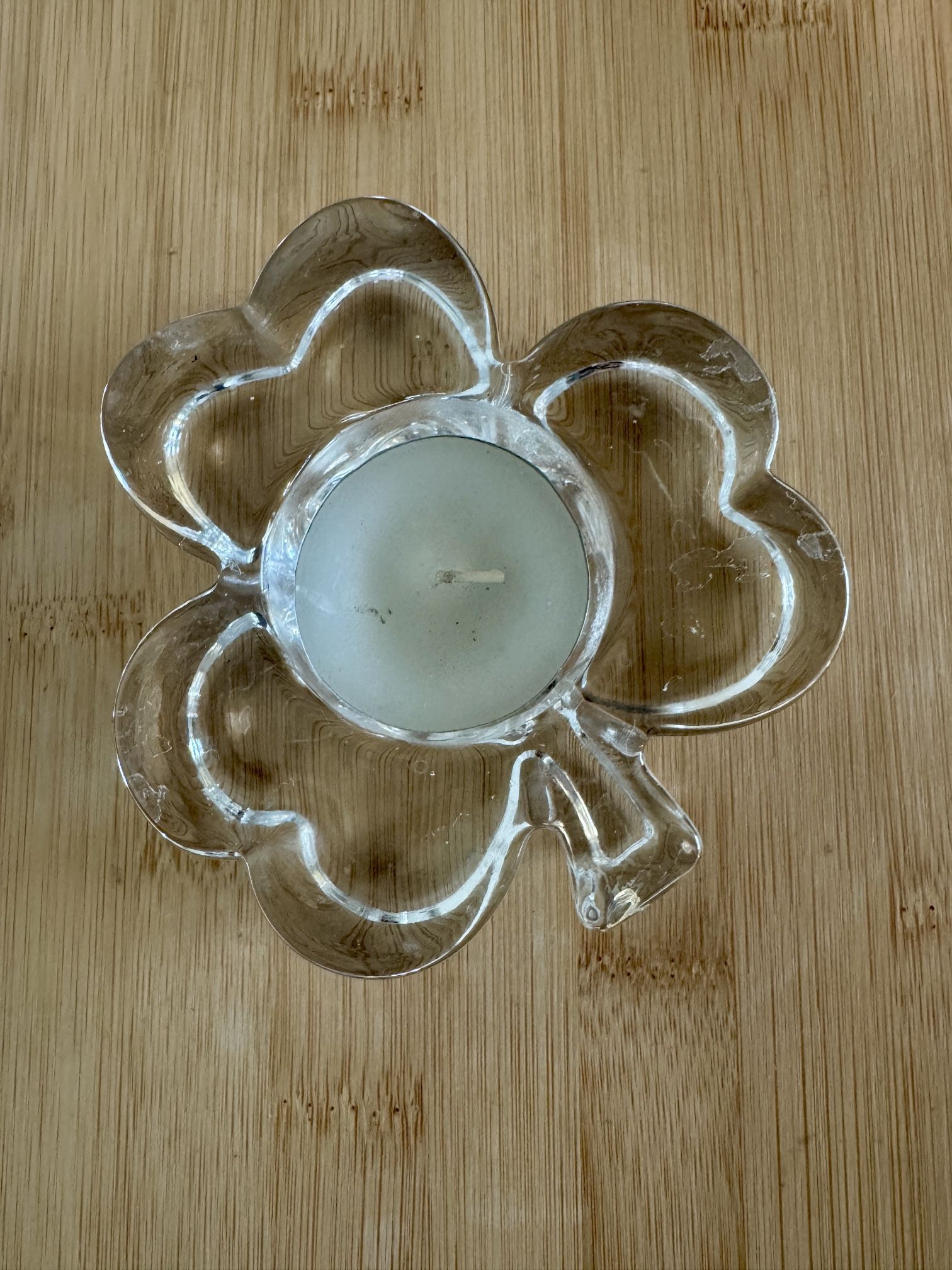 Glass Clover Tealight Candle Holder