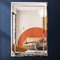 Mirror on Mirror Wall Mirror Beveled Edge Polished Frameless Rectangle Bathroom Mirror Decorative for Entryway, Bedroom, 16" x 28"