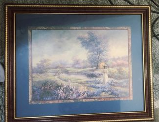 Home Interior Lady W/Floral Field Lee Parkinson Print Framed 