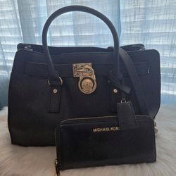Michael Kors black leather handbag with wallet