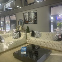 Noralie Ivory Velvet Living Room Set / 2pc