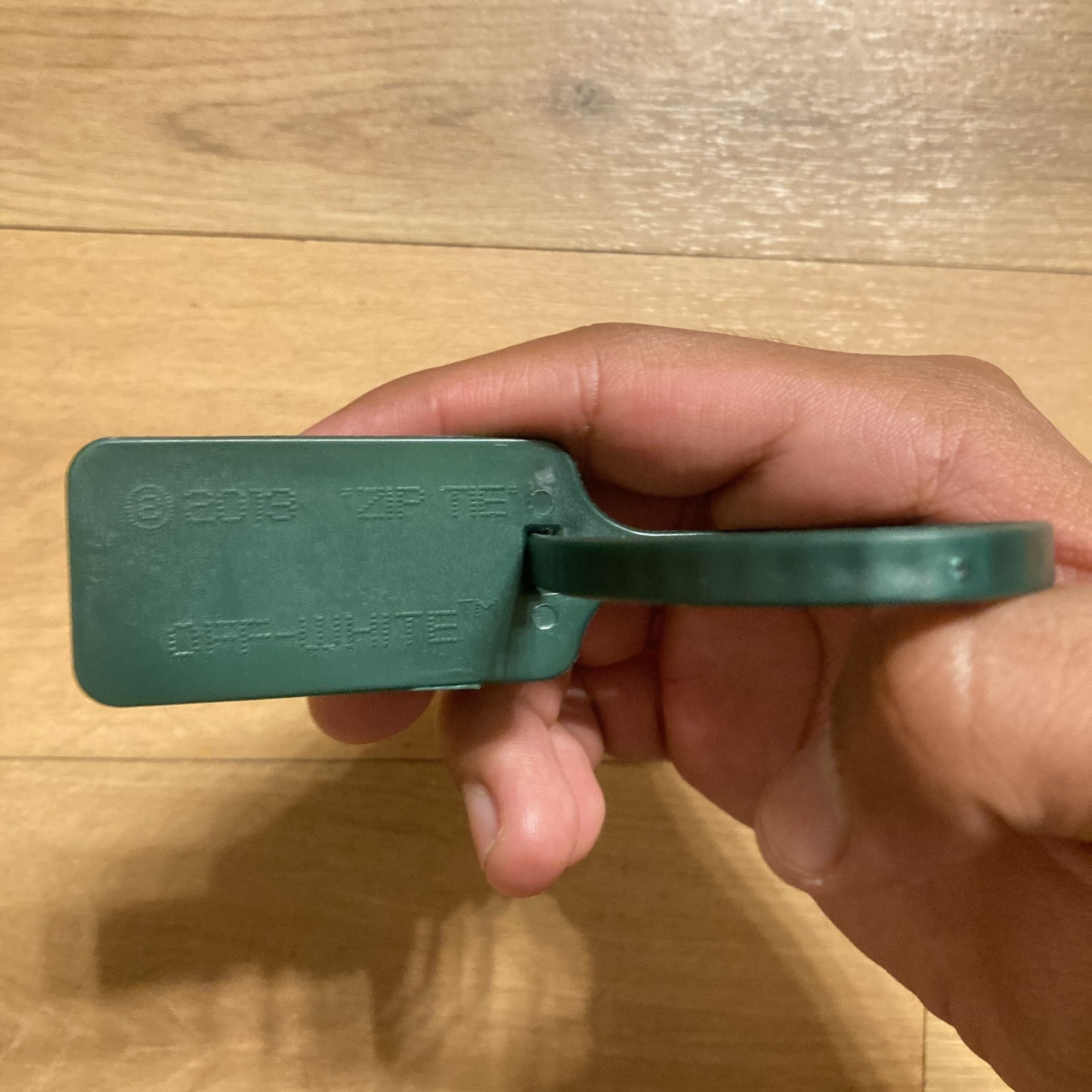 Off-White ~ Recycled Plastic “Zip Tie” Tag ~ Green ~ Authentic