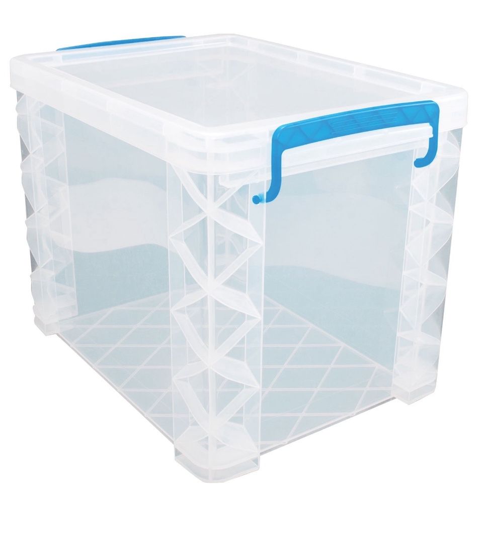 Super Stacker Storage or Hanging File Box with Blue Lid Locking Handles Brand New