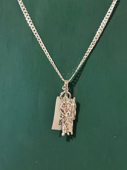 St Jude Pendant and 3.5 curb chain 925 Silver