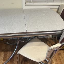 Vintage  Formica Dinning Table  & 2 White Vinyl Chairs 