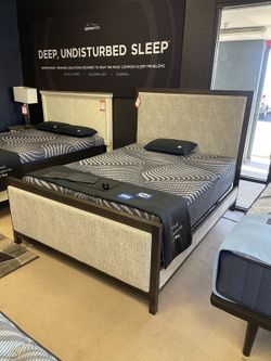 Brown Queen Uph. Panel Bed and Nightstand