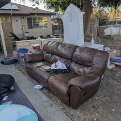 Leather Couch Double Recliner $150 OBO
