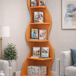 Corner Shelf, Modern 5-Tier Wall Corner Bookshelf, Stylish Corner Small Bookcase Storage Rack Plant Stand with Unique Shape for Living Room, Home Offi