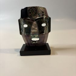 Vintage Mexican Abalone & Mother of Pearl Mosaic Mask - Mayan Aztec Style 4"