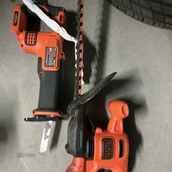 Black And Decker Set Of Power Tools Battery Operated Saw Cord Ran Hedge Trimmer 