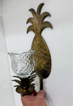 Vintage Brass Pineapple Wall Sconce: Gold Candlestick Holder