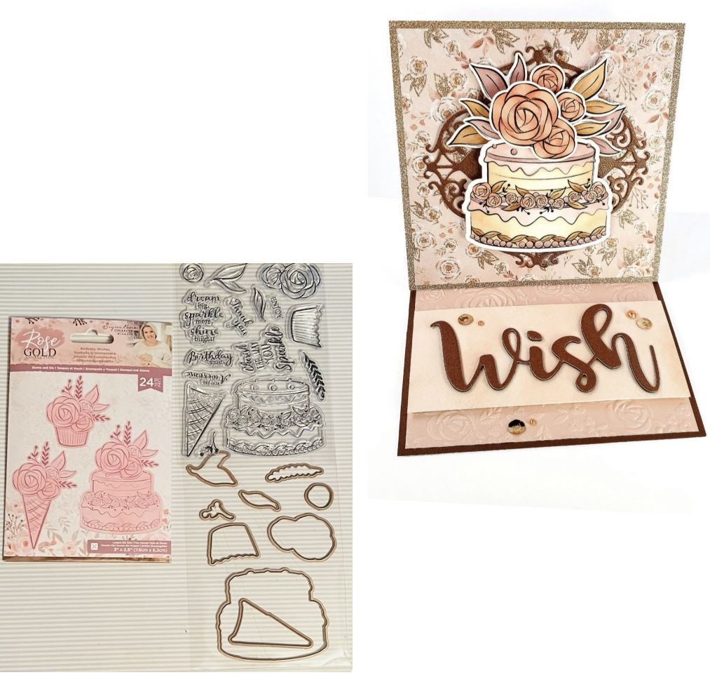 24pc Signature Birthday Wishes Rose Gold Dies & Clear Stamps