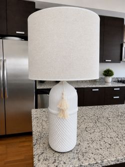 Modern White Ceramic Lamp with Linen Shade
