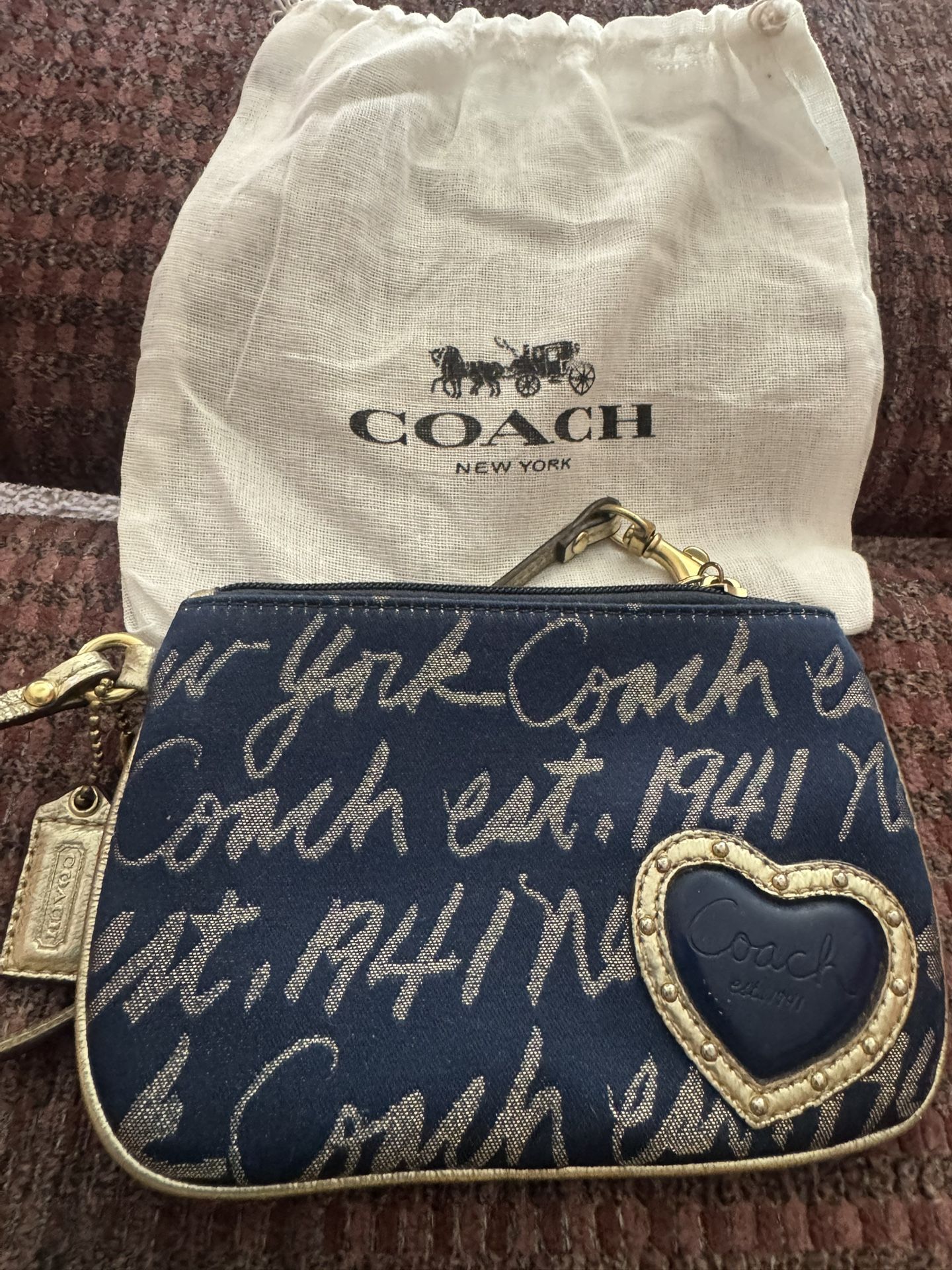 NEW Coach 1941 Script Wristlet with Gold Trim with Dust Bag